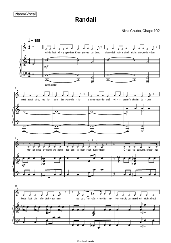 Noten mit Gesang Nina Chuba, Chapo102 - Randali - Klavier&Gesang