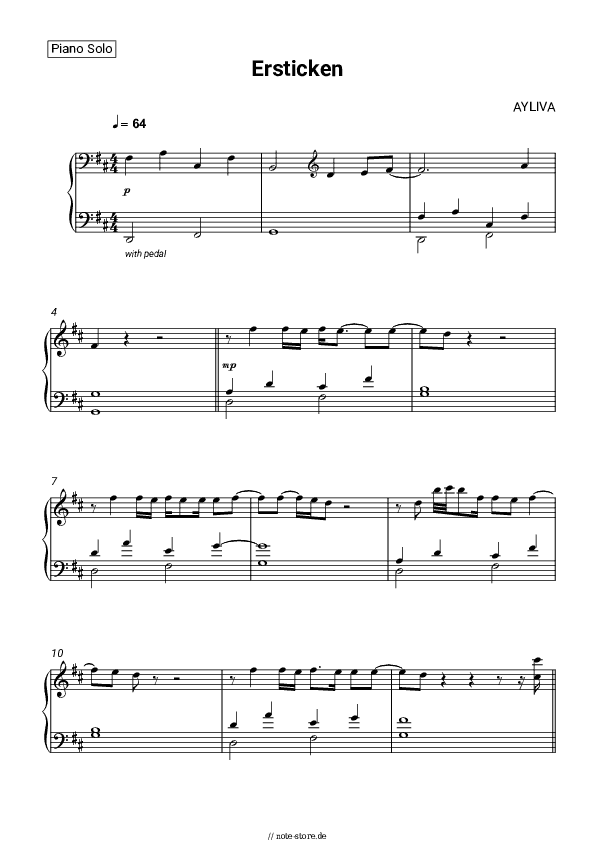 Noten AYLIVA - Ersticken - Klavier.Solo