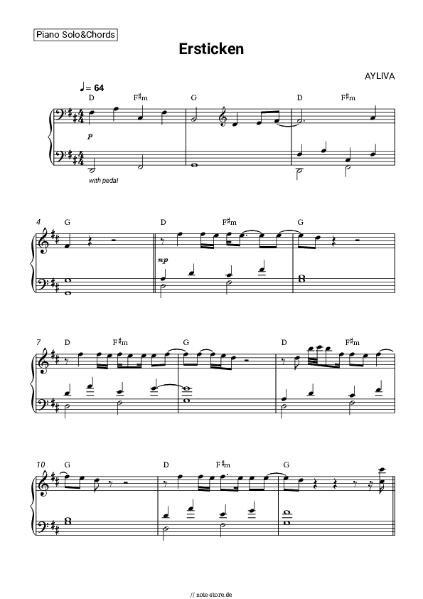 Noten und Akkorde AYLIVA - Ersticken - Klavier.Solo&Akkorde