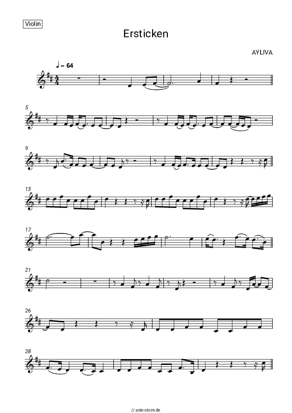 Noten AYLIVA - Ersticken - Violine