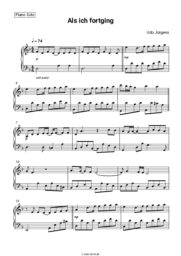 Noten Udo Jürgens - Als ich fortging - Klavier.Solo