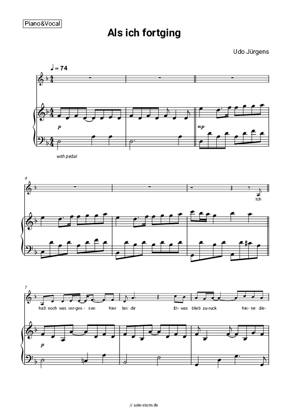 Noten mit Gesang Udo Jürgens - Als ich fortging - Klavier&Gesang