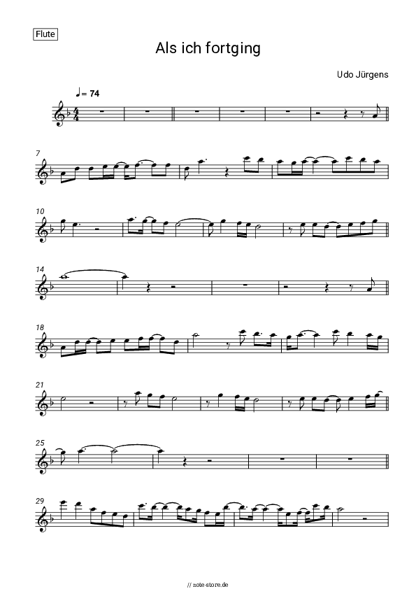 Noten Udo Jürgens - Als ich fortging - Flöte