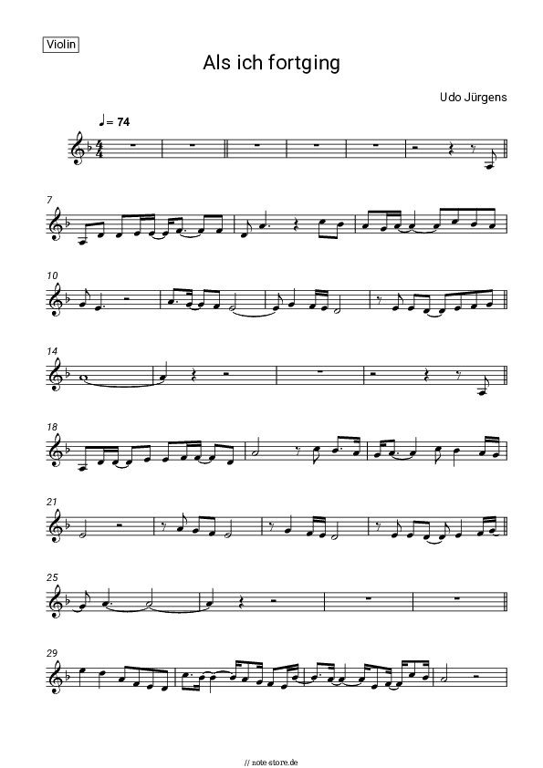Noten Udo Jürgens - Als ich fortging - Violine