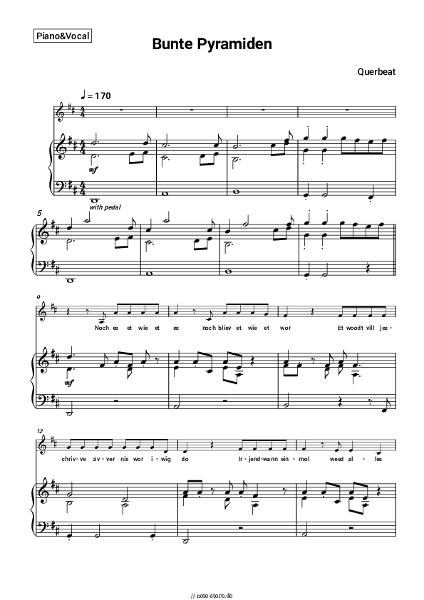 Noten mit Gesang Querbeat - Bunte Pyramiden - Klavier&Gesang