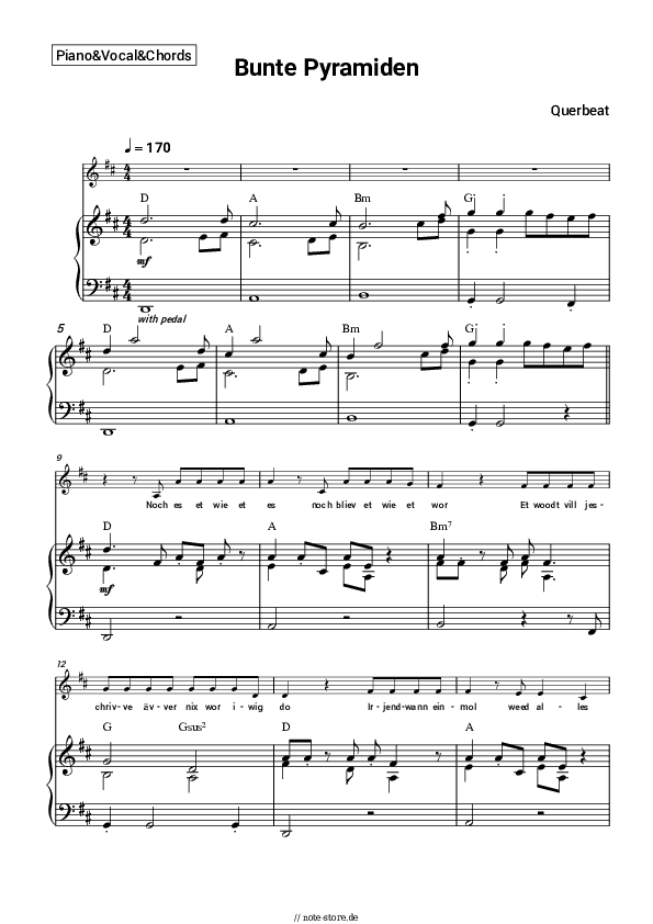 Noten und Akkorde Querbeat - Bunte Pyramiden - Klavier&Gesang&Akkorde
