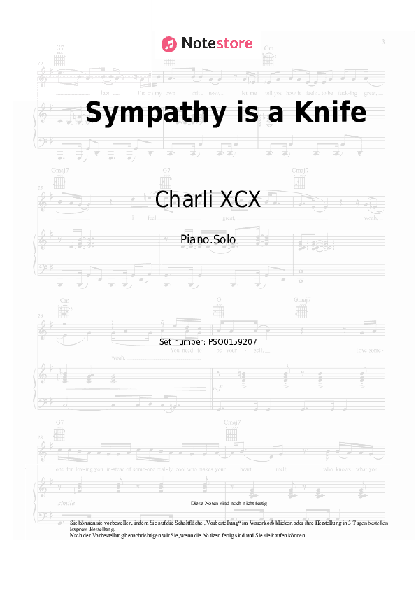 Noten Charli XCX, Ariana Grande - Sympathy is a Knife (Remix) - Klavier.Solo
