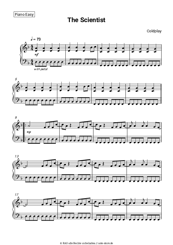 Einfache Noten Coldplay - The Scientist - Klavier.Einfach