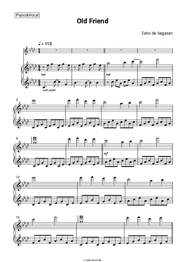 Noten mit Gesang Zaho de Sagazan, Tom Odell - Old Friend - Klavier&Gesang