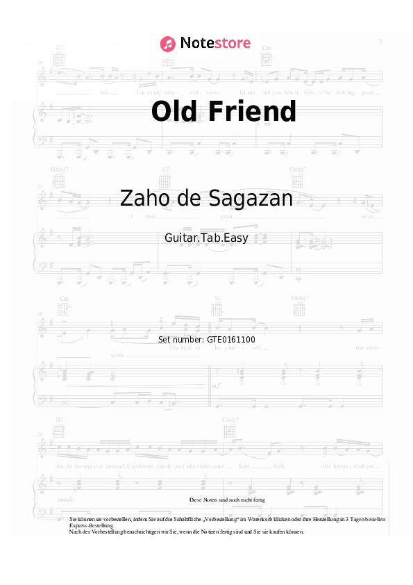 Einfache Tabs Zaho de Sagazan, Tom Odell - Old Friend - Gitarre.Tabs.Einfach