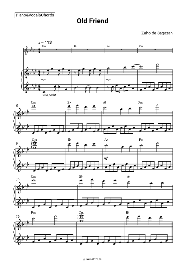 Noten und Akkorde Zaho de Sagazan, Tom Odell - Old Friend - Klavier&Gesang&Akkorde