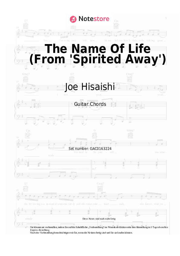 Akkorde Joe Hisaishi - The Name Of Life (From 'Spirited Away') - Gitarre.Akkorde