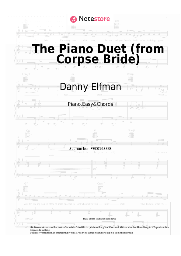 Einfache Noten und Akkorde Danny Elfman - The Piano Duet (from Corpse Bride) - Klavier.Einfach&Akkorde