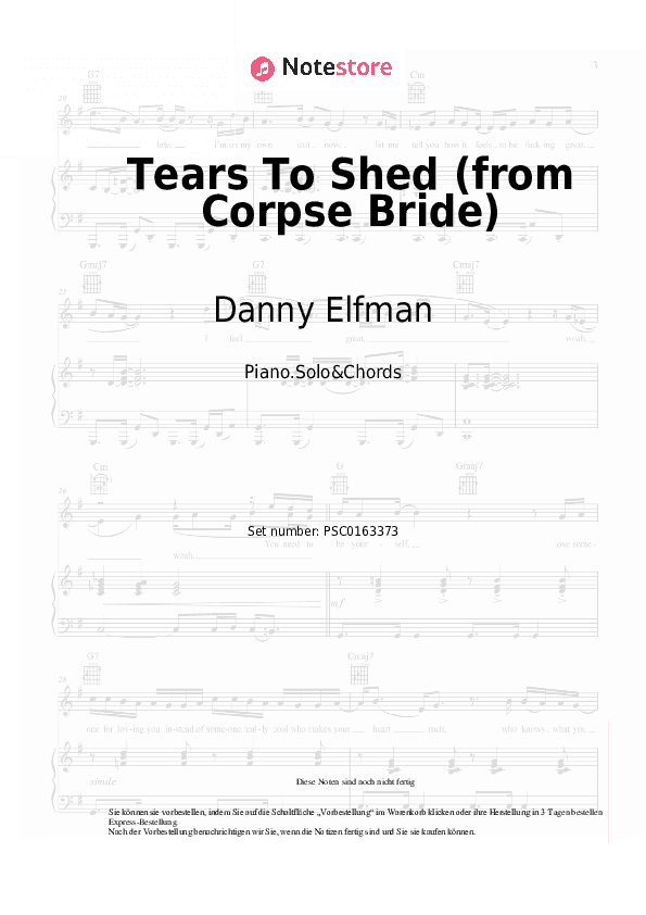 Noten und Akkorde Danny Elfman - Tears To Shed (from Corpse Bride) - Klavier.Solo&Akkorde