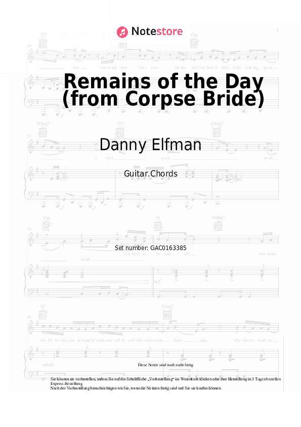 Akkorde Danny Elfman - Remains of the Day (from Corpse Bride) - Gitarre.Akkorde