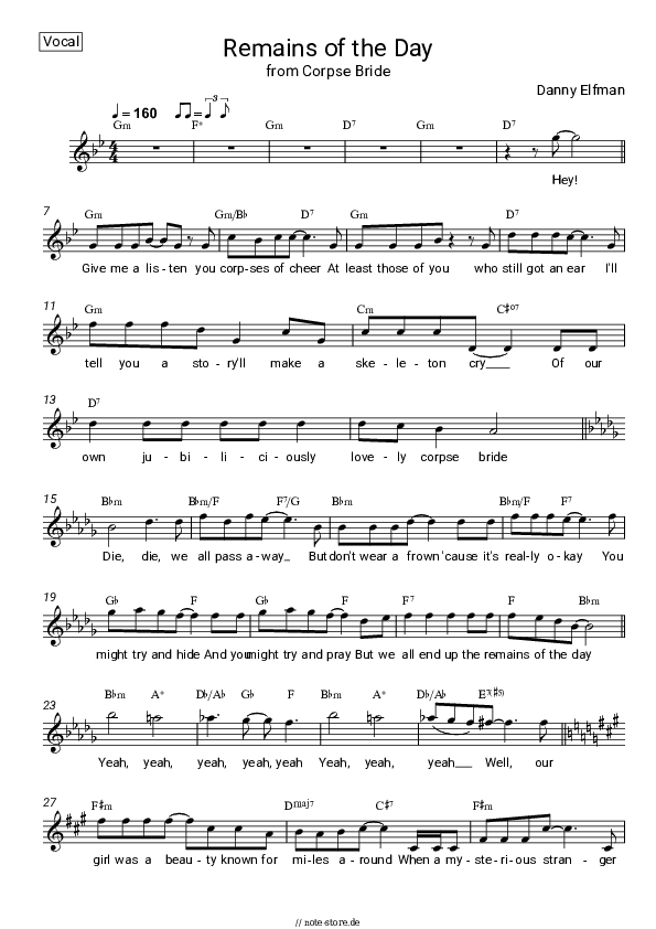 Noten Danny Elfman - Remains of the Day (from Corpse Bride) - Gesang