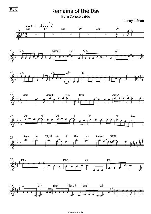 Noten Danny Elfman - Remains of the Day (from Corpse Bride) - Flöte