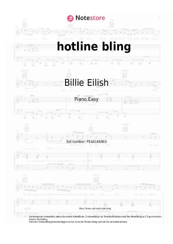 Einfache Noten Billie Eilish - hotline bling - Klavier.Einfach