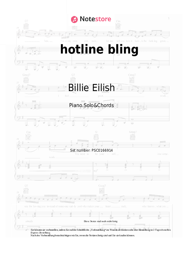 Noten und Akkorde Billie Eilish - hotline bling - Klavier.Solo&Akkorde