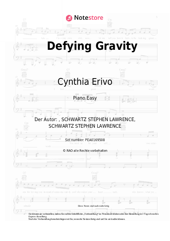 Einfache Noten Cynthia Erivo, Ariana Grande - Defying Gravity - Klavier.Einfach