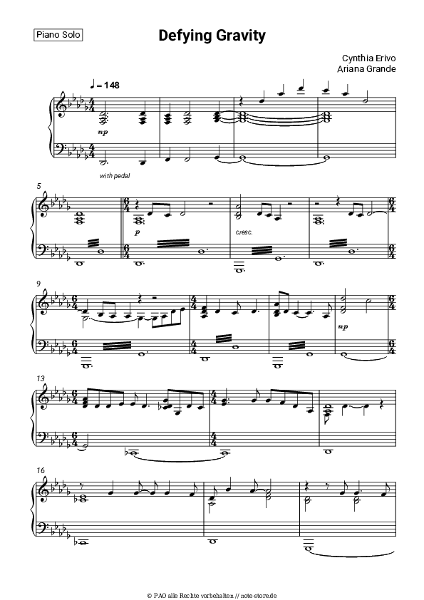 Noten Cynthia Erivo, Ariana Grande - Defying Gravity - Klavier.Solo