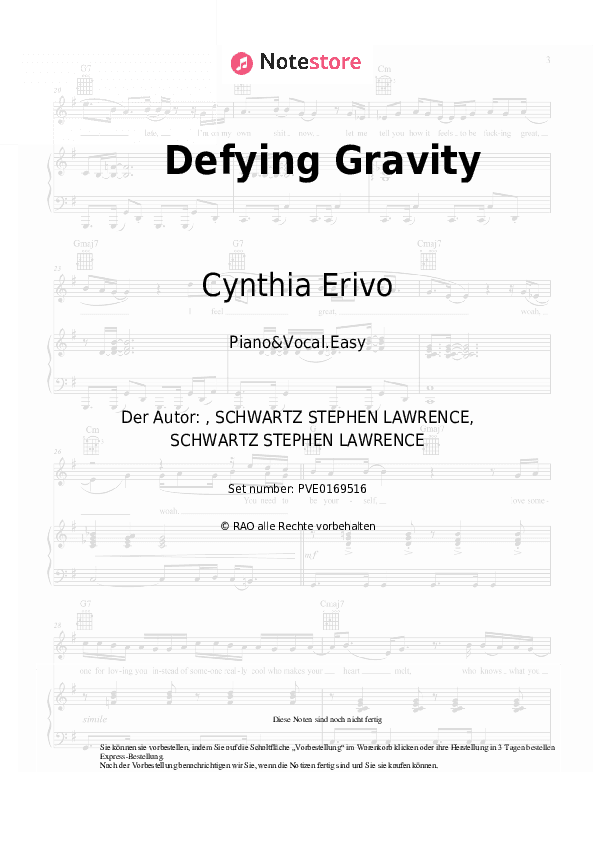 Einfache Noten Cynthia Erivo, Ariana Grande - Defying Gravity - Klavier&Gesang.Einfach