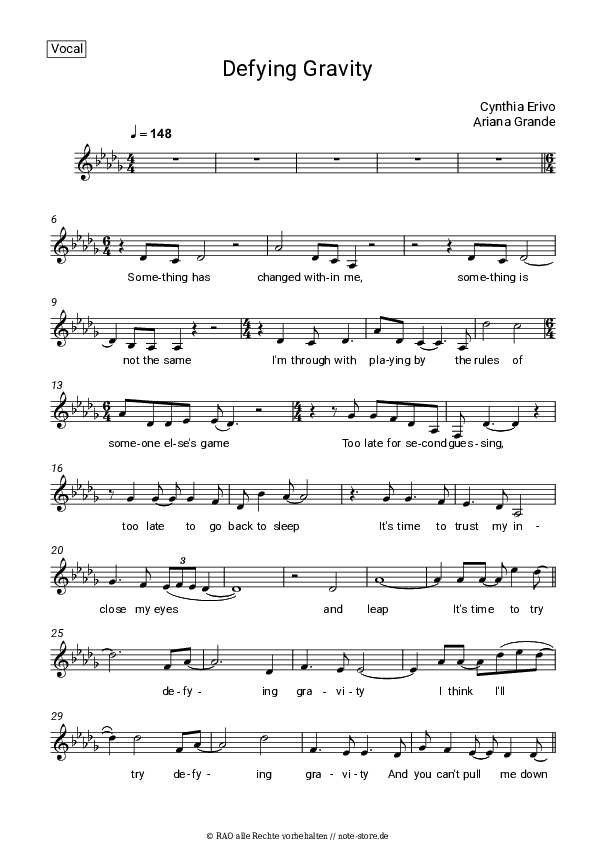 Noten Cynthia Erivo, Ariana Grande - Defying Gravity - Gesang