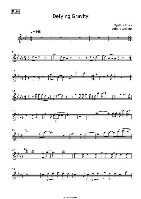 Noten Cynthia Erivo, Ariana Grande - Defying Gravity - Flöte