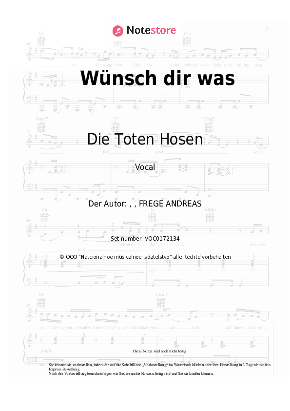 Noten Die Toten Hosen - Wünsch dir was - Gesang