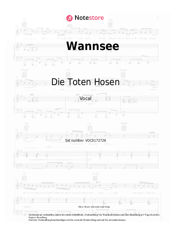 Noten Die Toten Hosen - Wannsee - Gesang