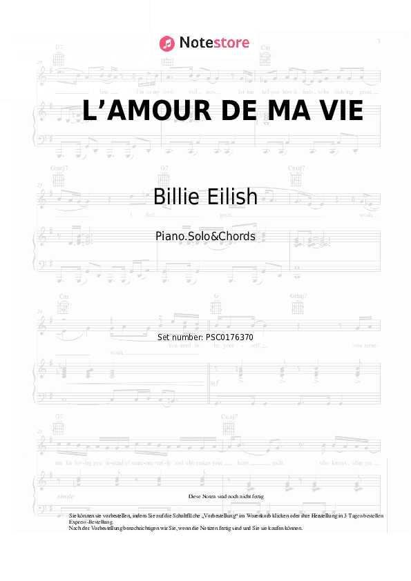 Noten und Akkorde Billie Eilish - LâAMOUR DE MA VIE - Klavier.Solo&Akkorde