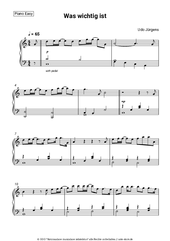 Einfache Noten Udo Jürgens - Was wichtig ist - Klavier.Einfach