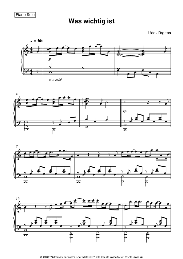Noten Udo Jürgens - Was wichtig ist - Klavier.Solo