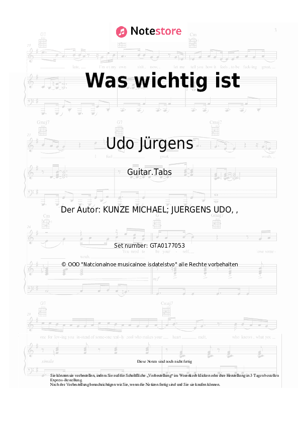 Tabs Udo Jürgens - Was wichtig ist - Gitarre.Tabs