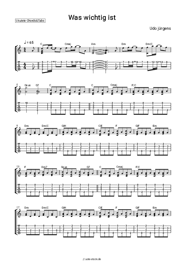 Noten Udo Jürgens - Was wichtig ist - Ukulele.Akkorde&Tabs