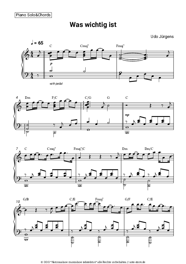 Noten und Akkorde Udo Jürgens - Was wichtig ist - Klavier.Solo&Akkorde