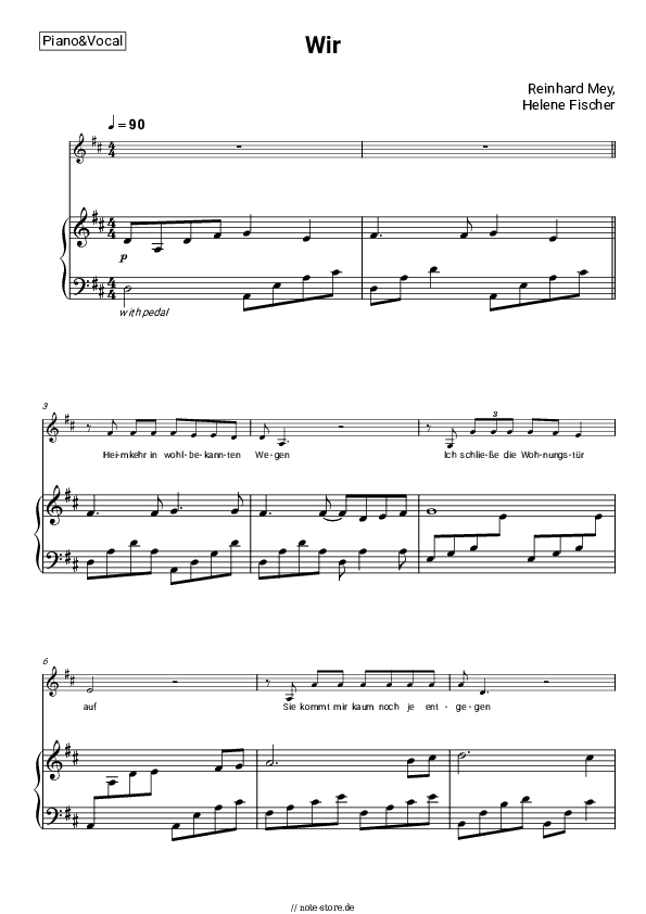 Noten mit Gesang Reinhard Mey, Helene Fischer - Wir - Klavier&Gesang