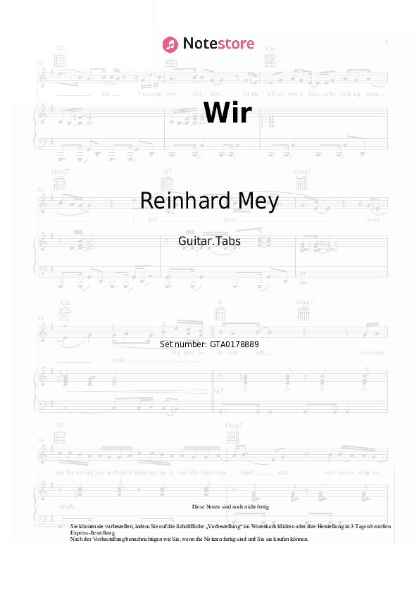Tabs Reinhard Mey, Helene Fischer - Wir - Gitarre.Tabs