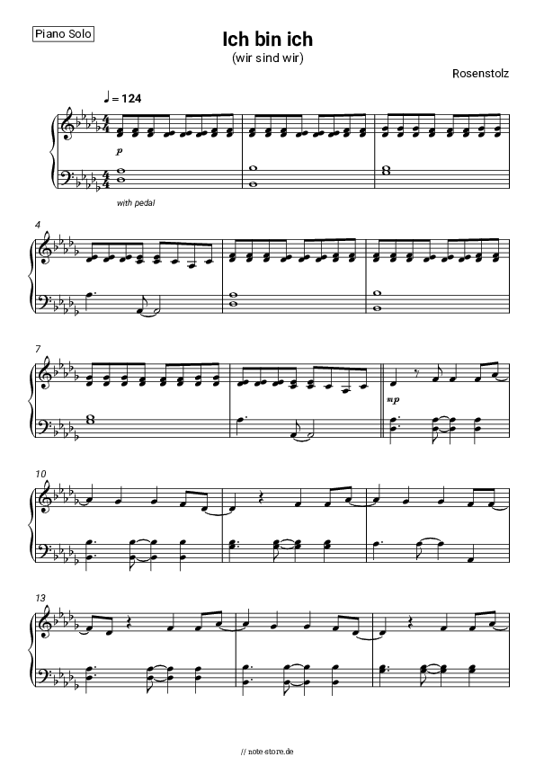 Noten Rosenstolz - Ich bin ich (wir sind wir) - Klavier.Solo