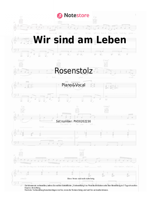 Noten mit Gesang Rosenstolz - Wir sind am Leben - Klavier&Gesang
