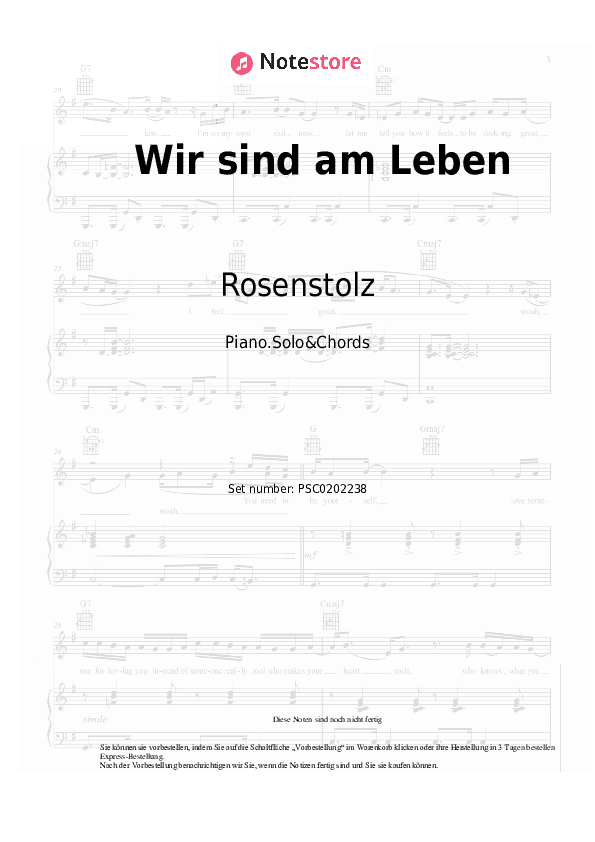 Noten und Akkorde Rosenstolz - Wir sind am Leben - Klavier.Solo&Akkorde