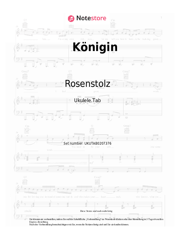 Noten Rosenstolz - Königin - Ukulele.Tabs