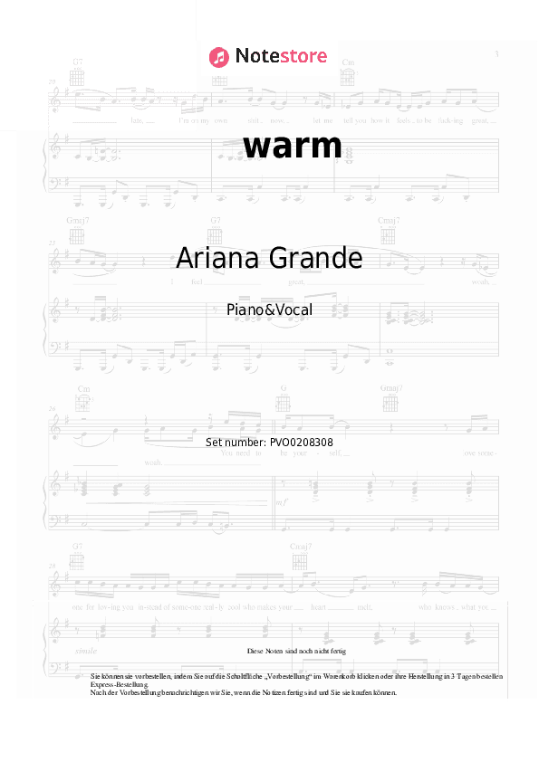 Noten mit Gesang Ariana Grande - warm - Klavier&Gesang