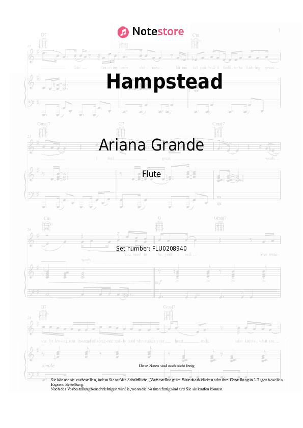 Noten Ariana Grande - Hampstead - Flöte