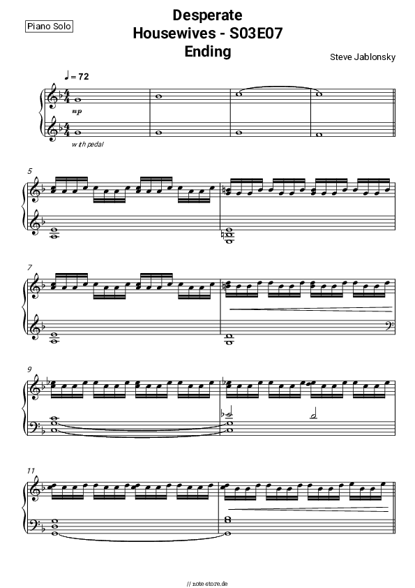 Noten Steve Jablonsky - Desperate Housewives - S03E07 Ending - Klavier.Solo