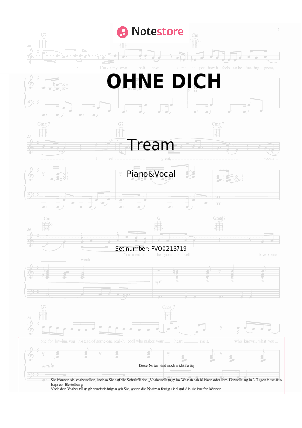 Noten mit Gesang Tream, KATI K, FiNCH - OHNE DICH - Klavier&Gesang