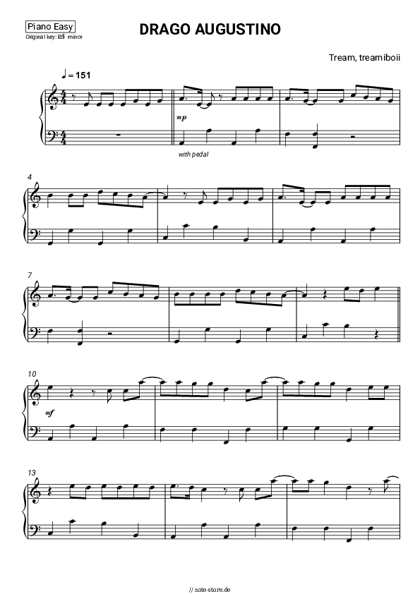 Einfache Noten Tream, treamiboii - DRAGO AUGUSTINO - Klavier.Einfach