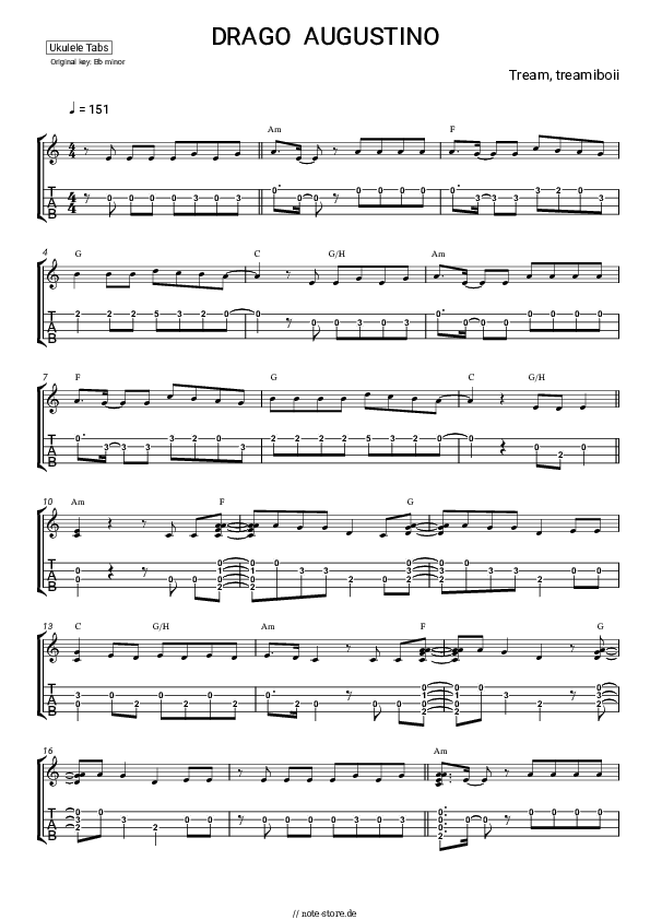 Noten Tream, treamiboii - DRAGO AUGUSTINO - Ukulele.Tabs