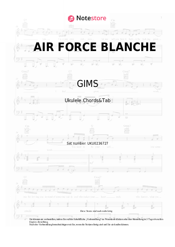 Noten GIMS, JUL - AIR FORCE BLANCHE - Ukulele.Akkorde&Tabs