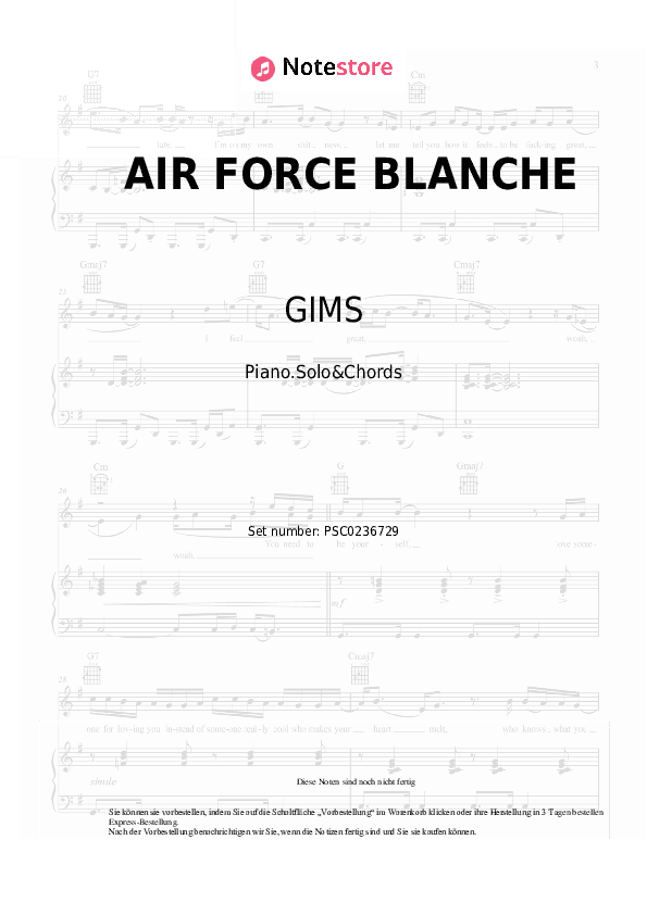 Noten und Akkorde GIMS, JUL - AIR FORCE BLANCHE - Klavier.Solo&Akkorde